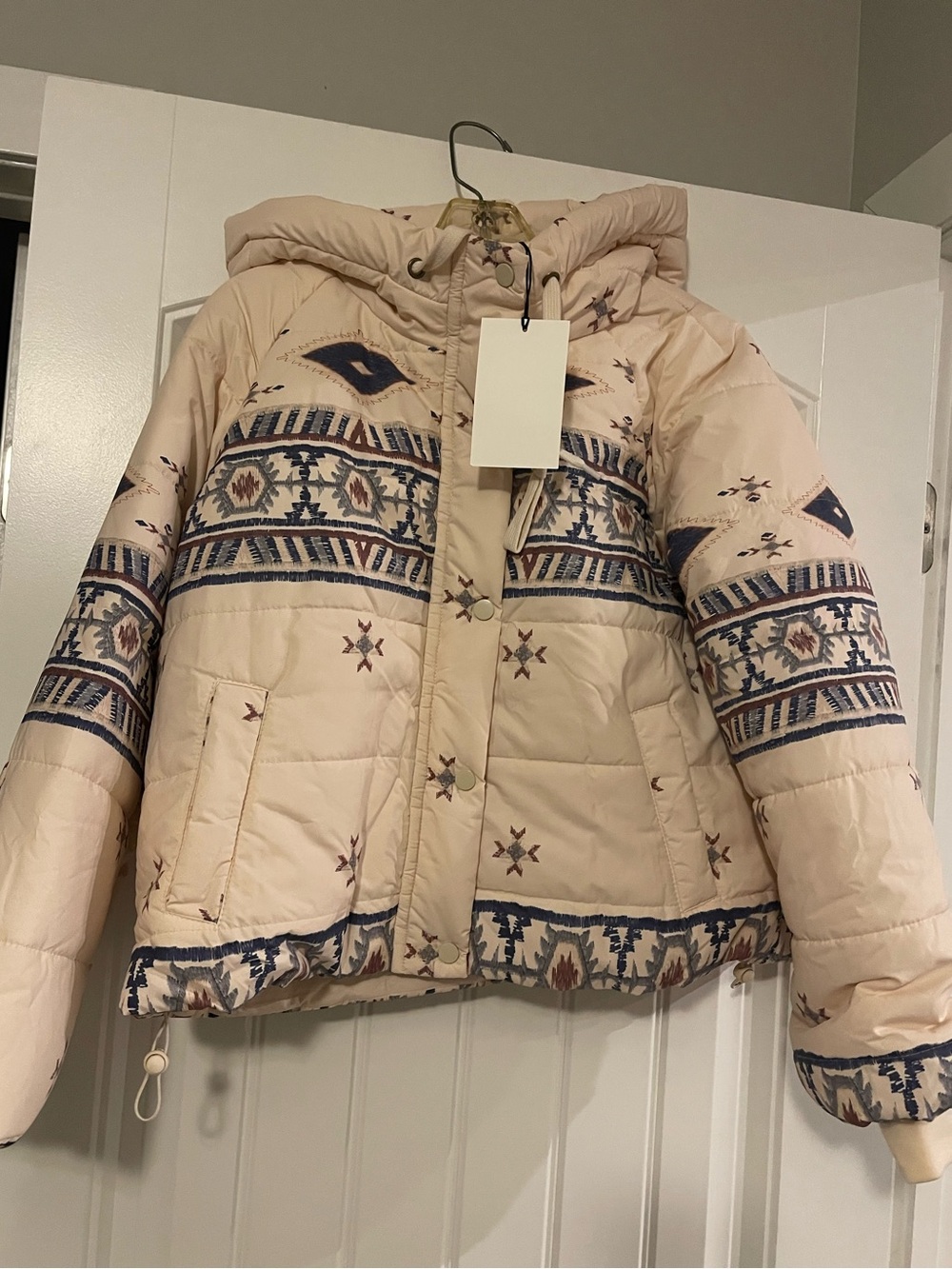 &Merci Cream Patterned Puffer Jacket with Hood women’s small brand new